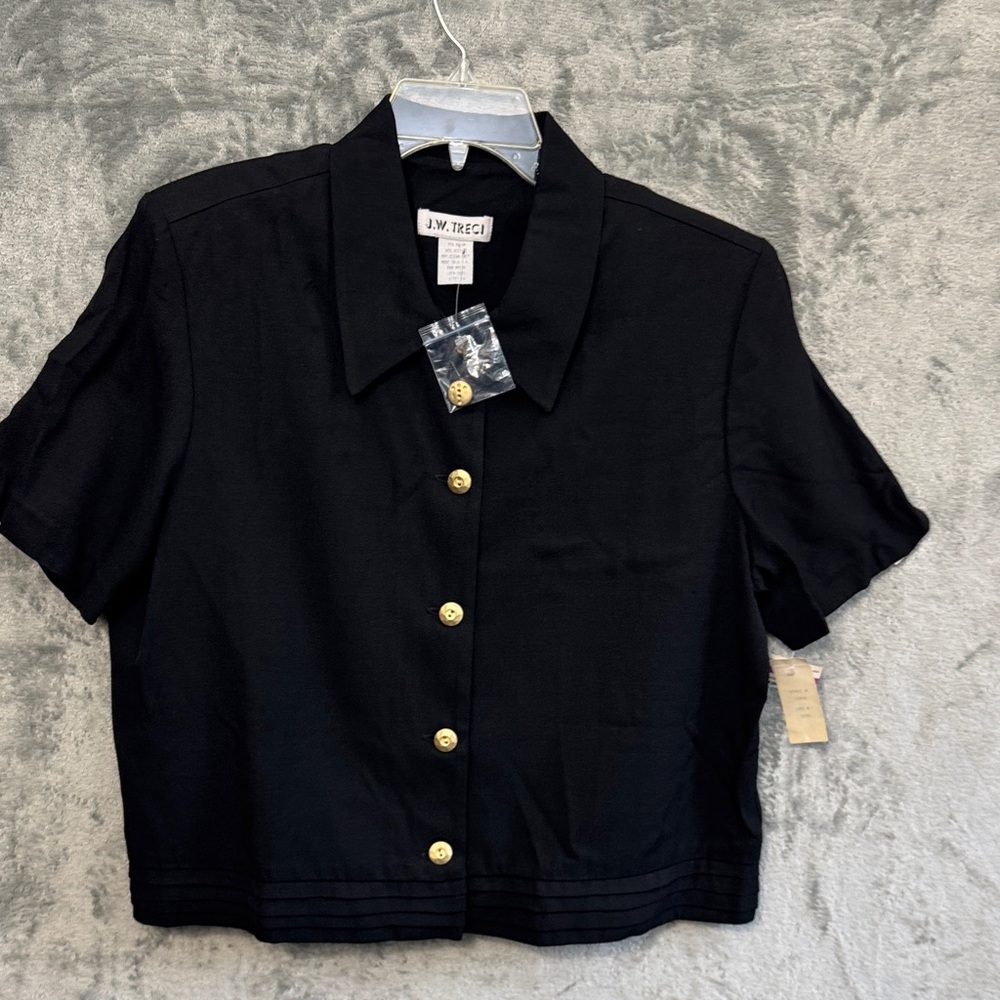 J.W. Treci sz 14 Black Button-Front Crop Top jacket cropped NEW